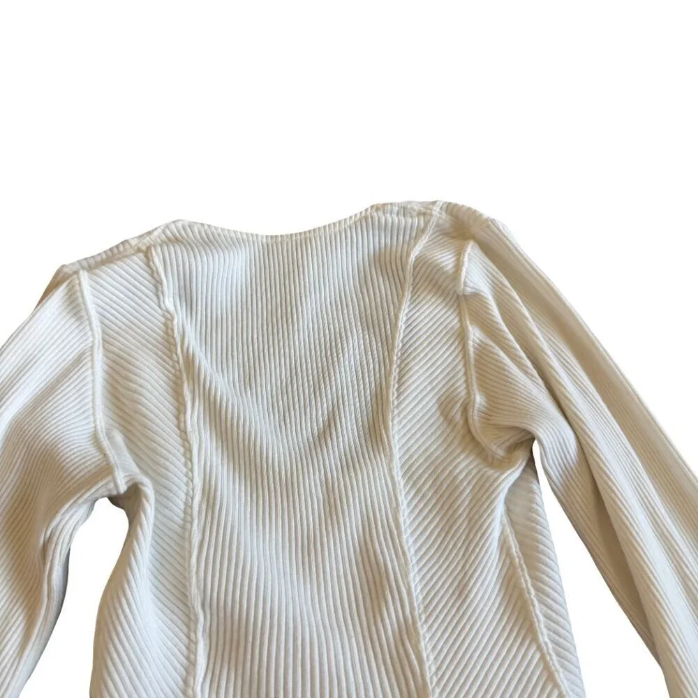 Free People Petra U-Neck Cotton Blend Crop Top Shirt Long Sleeve Size Small